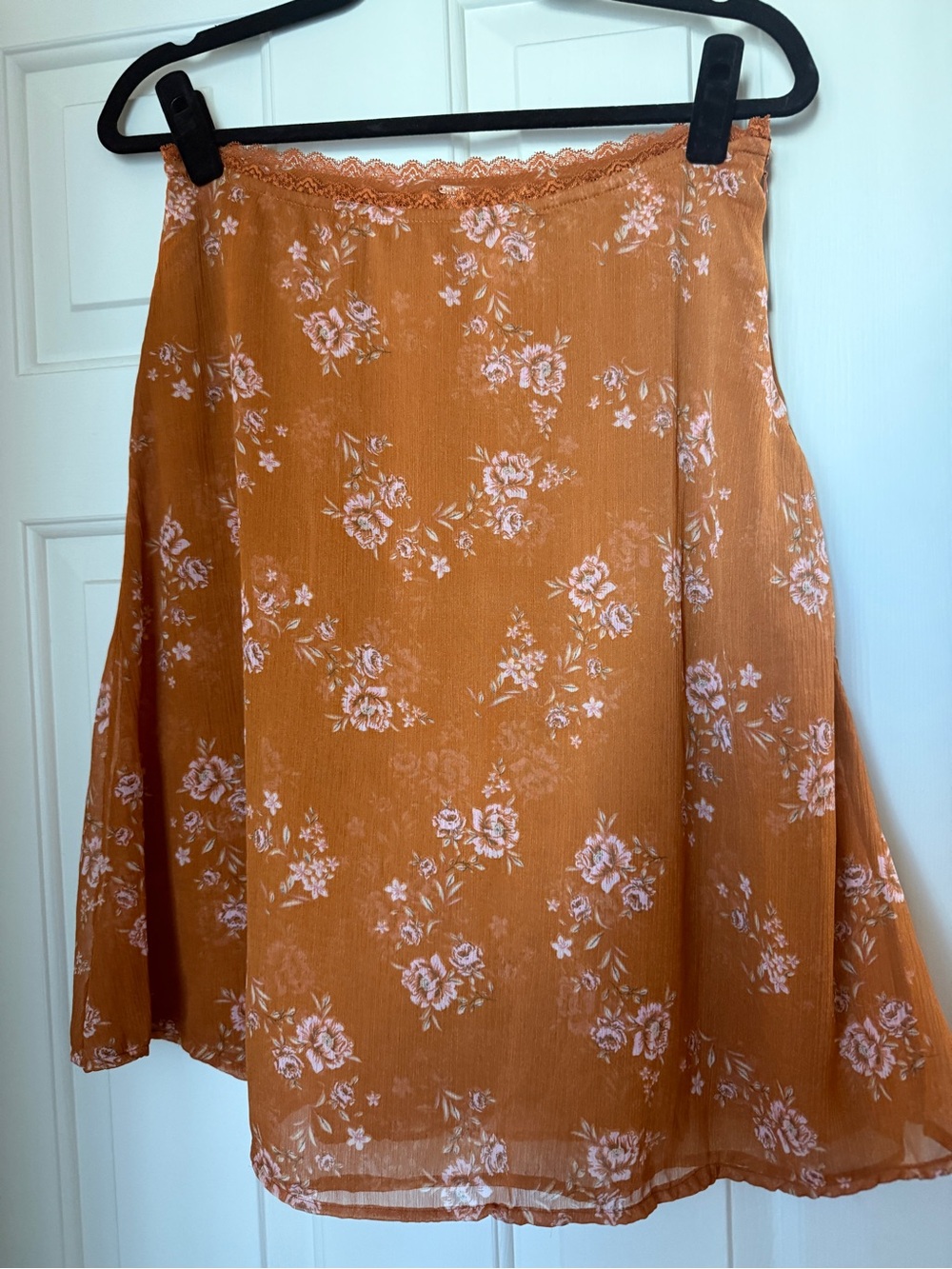 Free People *modified* Floral Skirt in Rust with Pink Accents